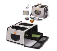 IC ICREATE.X Transportador grande para gatos, caja de arena de viaje para gatos, caja plegable para perros, una para caja de arena y jaula suave para gatos 2 en 1 bolsa doble para transportar mascotas