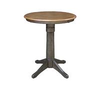 IC International Concepts Mesa de comedor con pedestal redondo, altura de mostrador, nogal/carbón lavado