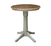 IC International Concepts Mesas de comedor con pedestal redondo de 30 pulgadas con acabado de piedra y nogal envejecido