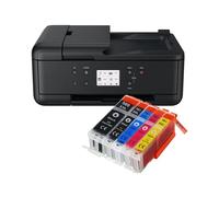 IC-Office TR7650 - Impresora multifunción 4 en 1 (impresión, copia, escaneo, fax, ADF, Wi-Fi, AirPrint) negro + 5 cartuchos de tinta XXL