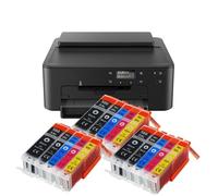 IC-Office TS705a - Impresora de inyección de tinta a color (impresora, USB, impresión de CD, WiFi, LAN, Apple AirPrint), color negro + 15 cartuchos de tinta XXL