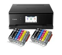 IC-Office TS8750 Impresora multifunción de inyección de tinta 3 en 1 (impresión, copia, escaneo, tarjeta SD, dúplex, WLAN, Airprint), negro + 12 cartuchos de tinta XXL