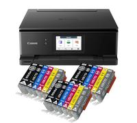 IC-Office TS8750 - Impresora multifunción de inyección de tinta 3 en 1 (impresión, copia, escaneo, tarjeta SD, dúplex, Wi-Fi, AirPrint) negro + 18 cartuchos de tinta XXL