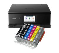 IC-Office TS8750 Impresora multifunción de inyección de tinta 3 en 1 (impresión, copia, escaneo, tarjeta SD, dúplex, WLAN, Airprint), negro + 6 cartuchos de tinta XXL