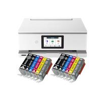 IC-Office TS8751 Impresora multifunción de inyección de tinta 3 en 1 (impresión, copia, escaneo, tarjeta SD, dúplex, WLAN, Airprint), blanco + 12 cartuchos de tinta XXL