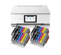 IC-Office TS8751 Impresora multifunción de inyección de tinta 3 en 1 (impresión, copia, escaneo, tarjeta SD, dúplex, WLAN, Airprint), blanco + 24 cartuchos de tinta XXL