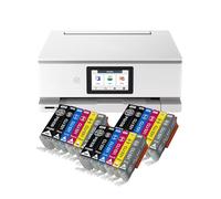 IC-Office TS8751 - Impresora multifunción de inyección de tinta 3 en 1 (impresión, copia, escaneo, tarjeta SD, dúplex, Wi-Fi, AirPrint), color blanco + 18 cartuchos de tinta XXL