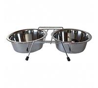 ICA CAD2210 Comedero Doble de Acero Inoxidable Standard para Perros y Gatos, Plateado, 1,9L