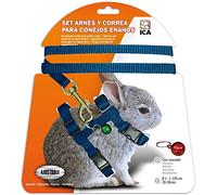 ICA DA1022 Set de Arnés y Correa para Conejos Enanos, Azul, con Cascabel, 20-30 cm Ajustable