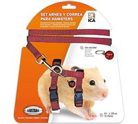 ICA DA975 Set de Arnés y Correa para Hámster, Rojo, Ajustable