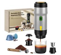 ICARE Cafetera Portatil Capsulas, Espresso Machine 3 en 1, 20BAR Presión, 92°C Extracción, Batería 7500mAh, Carga USB/Coche, para Café Molido y Cápsulas Pequeña/Grande (Plata)
