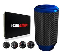 ICBEAMER Pomo de cambio de aluminio azul con fibra de carbono de 3.25 pulgadas, ajuste alto automático y vehículos de transmisión manual de 4, 5 y 6 velocidades, palanca de cambios interior del coche