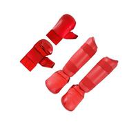 ICDKOYK Cómodo Set de Regalo de Equipo Sparring Karate y Taekwondo Que Incluye Guantes Boxeo y espinilleras para Principiantes y Atletas jóvenes. Set Equipo Sparring Karate, Guantes, Rojo, XS