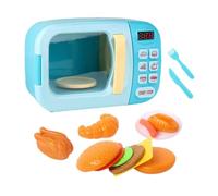 ICDKOYK Juego de Cocina Interactivo para niños, Juego de Cocina Realista para niñas, microondas, Comida Falsa, simulación, microondas para niños , Azul , 13 Piezas