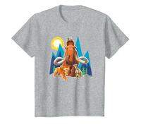 Ice Age Manfred Diego SID and Scrat Cut Mountains Camiseta, Niños, Gris Jaspeado, 12 años