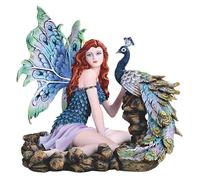 ICE ARMOR Estatua de hada con pavo real de 13.2 pulgadas de ancho, decoración de oficina, hogar, sala de estar, decoración de mesa, regalo perfecto para inauguración de la casa para el nuevo hogar