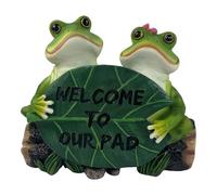 ICE ARMOR Figura decorativa de 7 pulgadas con diseño de pareja de rana con texto en inglés "Welcome to Our Pad", decoración de oficina, escritorio, hogar, sala de estar, decoración de mesa, regalo
