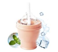 Ice Ball Maker Cup - Spherical Chiller, Foldable Leakproof Bottle, Frost Flask | Ice Cup with Straw and Lid for Whiskey Coffee and Juice Drinks at Home Gym or During Outdoor Travel