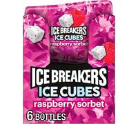 ICE BREAKERS Ice Cubes Raspberry Sorbet Sugar Free Chewing Gum Bottles, 3.24 oz (6 Count, 40 Pieces)