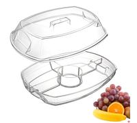 Ice Chilled Party Platter - 14.17 Inch Pet | 4 Compartment Serving Tray with Lid, Shrimp Cocktail Container, Fresh Keeping Food Storage Dish For Party Picnic Salad Seafood Use