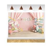 Ice Cream Birthday Backdrop First Birthday Cake Smash Newborn Child Background for Photo Studio Sweet Candy Prizes Pink Curtain (7x5ft/2.1x1.5m)