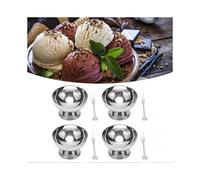 Ice Cream Bowl, 4pcs Stainless Steel Food Grade Smoothing Durable Metal Dessert Bowl with Forks for Salad Cake Snacks
