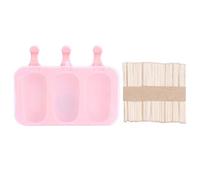 Ice Cream Forms with Sticks | 3 Cute Rabbit/Wavy/Oval Shapes | Food Grade Silicone DIY Ice Cream Maker Kit for Youngsters & Home | Non - Stick, Reusable with Lid (3 consecutive ovals + 50 sticks)