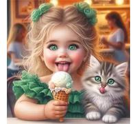 Ice Cream Girl Jigsaw Puzzle 70 Pieces 45x45cm/18x18inch, Difficult Jigsaw Puzzles for Adults 70, Beautiful Art Work, Great Festive Puzzle Gift for Men/Women