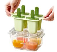 Ice Cream Mold, 4 Cavity Ice Pop Maker Tray, Non Stick Easy Release Silicone Lolly Mold with Drip Proof Design, Reusable Freezer Maker, Kitchen Dessert Tool for Home Use Family Parties