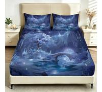 Ice Crystals Cave Glowing Tree - Juego de sábanas bajeras de microfibra de 180 x 200 cm, 3 piezas, sábanas suaves de anime de fantasía, bolsillo extra profundo de 30,5 cm con correas elásticas en las