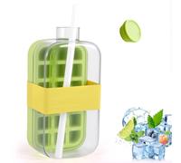 Ice Cube Bottle, 2 en 1 Cubitera con Tapa y Recipiente, Botella de Agua sin Contacto con Cubitera, Fácil de Presionar para Liberar el Hielo, Botella de Hielo para Bebidas, Café (800 ml)