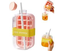 Ice Cube Bottle, 2 in 1 Touch-Free Ice Cube Tray Water Bottle, IceCube Making Bottles WaterBottle with Lid and Bin, Effortless IceRelease, Ideal for Coffee, Juice (Pink,800ml)