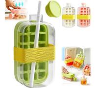 Ice Cube Bottle, 2 in 1 Touch-Free Ice Cube Tray Water Bottle with Lid and Bin, Creative Ice Cube Maker with Portable Kettle, Easy Release Ice Mold for Freezer, For Coffee, Juice (GREEN,800ML)
