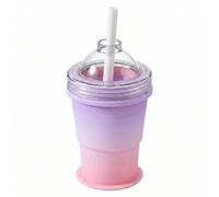 Ice Cube Cup, 2-in-1 Foldable Cup Mold with Straw, 400ml Food-Grade Silicone Ice Cube Bottle, Purple