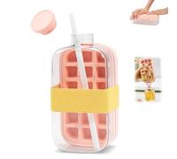 Ice Cube Tray - Botella de agua 2 en 1, mini bandeja de cubitos de hielo con paja, cubitera con tapa, molde para cubitos de hielo con tapa, botella no tocar, para congelador, café, bebidas 800 ml