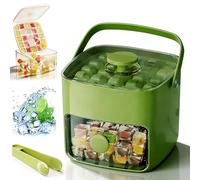 Ice Cube Tray with Lid and Storage Bin, 48-Cavity Easy Press Silicone Ice Moulds for Freezer, BPA Free One-Hand Reusable Trays with Tongs for Cocktail, Coffee, Home Bar & Kitchen Daily Use (Gren)