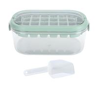 Ice Cube Tray with Lid Bin and Scoop Removable Cover Stackable Large Capacity Ice Cubes Mould Tray with Handle for Freezer (Green)