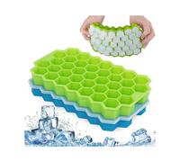 Ice Cube Trays, 2 Pack 52/74 Cubes Silicone Ice Trays with Removable Lid Stackable Lattice Honeycomb Silica Gel Ice Lattice Blue + Blue with Cover 2 S
