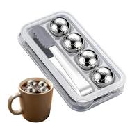 Ice Cubes - | Metal Reusable Whiskey Stones 4 Pieces Round Football Chilling Rocks For Whiskey Wine Soda Bar Housewarming Party Fathers Day Gift Drink Cooling Accessory