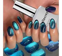 Ice Lake Blue - Esmalte de uñas de gel magnético azul oscuro, esmalte de uñas de gel holográfico, ojo de gato, manicura de salón de arte de uñas, bricolaje en casa