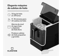 Klarstein Máquina de Hacer Hielo - Acero Inoxidable, 23kg/24h, 32 Cubitos/17min, Limpieza Automática, Panel de Control, 2kg Depósito Agua, Ideal para Casa/Fiestas, Negro
