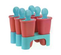 Ice molds, set of 6, rectangular, BPA-free, with freezer holder and sticks, pink/blue, 11.5 x 11 x 13 cm