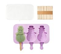Ice Pop Maker, Silicone Snowman Mold, 3 Cavity Design Reusable Lid Set, for Cakesicle Chocolate Bar Home Family Gatherings Childrens Parties Dessert Making Use 19x10.8cm/7.48x4.25 inches