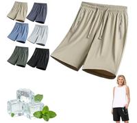 Ice Silk Cooling Shorts for Seniors Women Over 50,Quick Dry Stretch Breathable Ice Bottoms,Ice Cool Athletic Drawstring Short (FR/ES, Letras, L, Regular, Regular, Khaki)