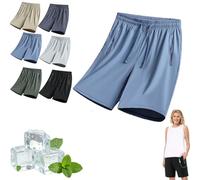 Ice Silk Cooling Shorts for Seniors Women Over 50,Quick Dry Stretch Breathable Ice Bottoms,Ice Cool Athletic Drawstring Short (FR/ES, Letras, XXL, Regular, Regular, Blue)