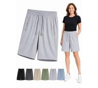 Ice Silk Cooling Shorts for Women Over 50, Quick Dry Stretch Summer Shorts with Drawstring for Casual Wear (Light Gray,XL)