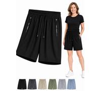 Ice Silk Cooling Shorts for Women Over 50, Quick Dry Stretch Summer Shorts with Drawstring for Casual Wear (Black,5XL)