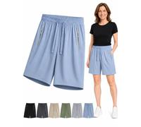 Ice Silk Cooling Shorts for Women Over 50, Quick Dry Stretch Summer Shorts with Drawstring for Casual Wear (Misty Blue,XL)