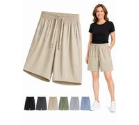 Ice Silk Cooling Shorts for Women Over 50, Quick Dry Stretch Summer Shorts with Drawstring for Casual Wear (Khaki,3XL)