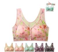 Ice Silk Front Closure Bra for Senior Women Wireless Cooling Lace Bra (Pink,3XL)